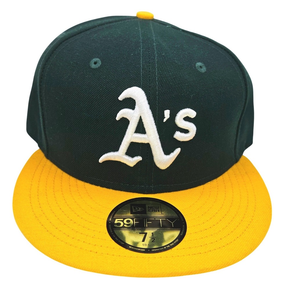 New Era 59FIFTY Oakland Athletics Fitted Hat 7 1/2 Green Yellow MLB Cap 10047655